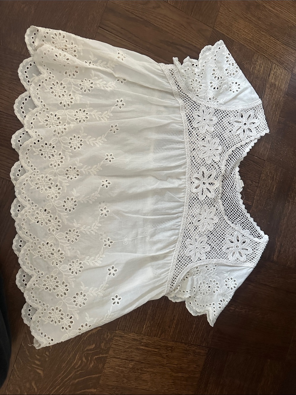 Women’s White Eyelet Crochet Yoke Blouse